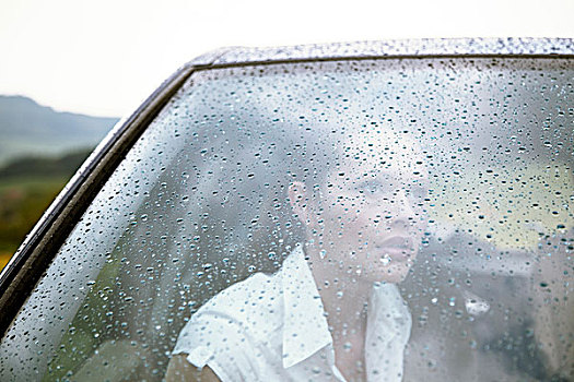 脸,后面,汽车,风档玻璃,雨,梦想