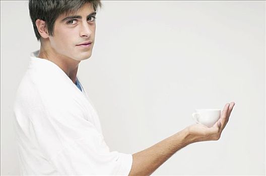 一个,男人,肖像,拿着,一杯咖啡