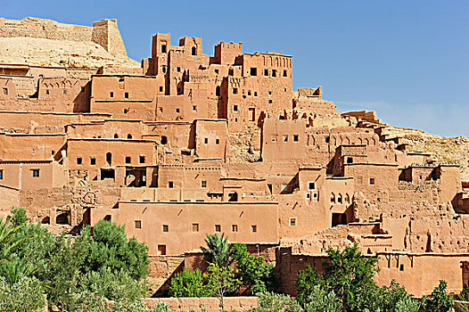 城市,许多,住宅,城堡,建造,一个,艾本哈杜古城,摩洛哥南部,摩洛哥,非洲