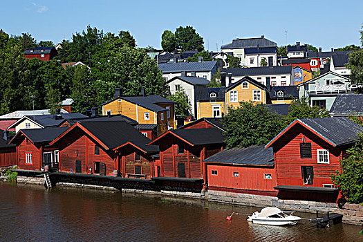芬兰,南方,东方,河,中世纪,红色,小屋,河边,谷仓,仓库