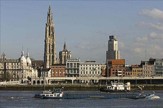 俯视,城市,河,安特卫普,比利时
