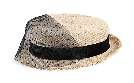 草帽,黑色,丝带,隔绝,白色背景