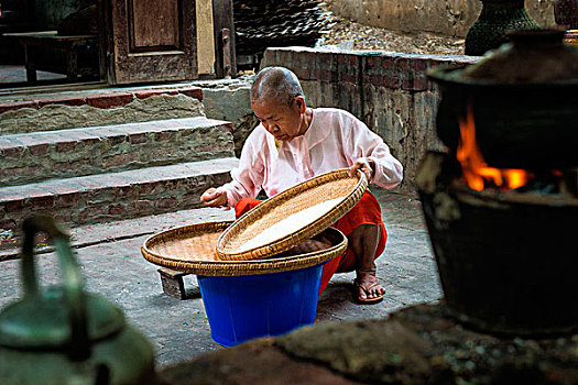 传说,缅甸,东南亚,清洁,稻米,女性,寺院
