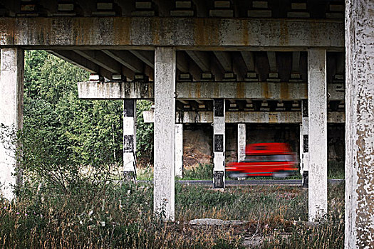 红色,货车,汽车,迅速,古桥