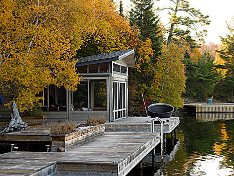 码头,湖岸,湖,木头,安大略省,加拿大