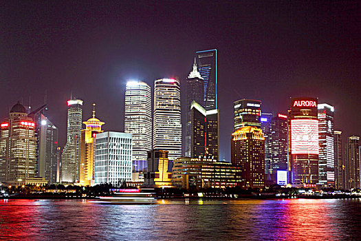 上海浦东陆家嘴,外滩,现代建筑群,夜景