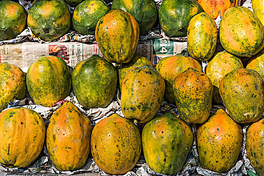 木瓜,报纸,水果摊,高知,喀拉拉,印度,亚洲