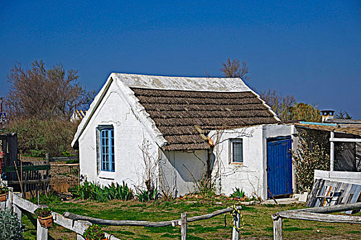 法国,法国南部,卡马格,小屋,茅草屋顶