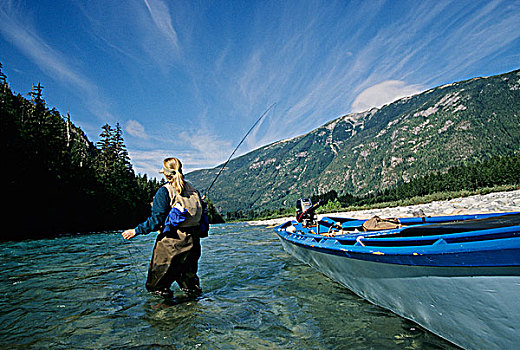 女士,钓鱼,院长,河,不列颠哥伦比亚省,加拿大