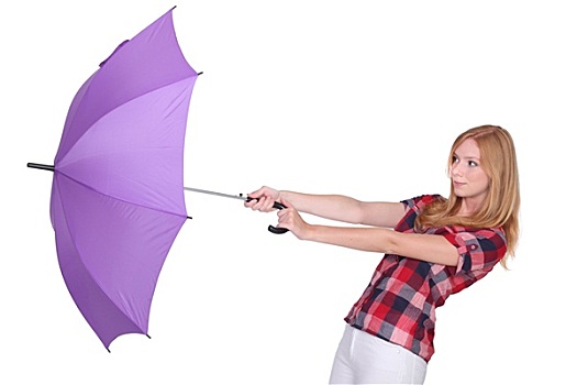 女人,伞,风