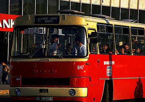 土耳其,红色公交车,特写
