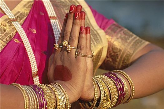 传统服装,手,特写,传统,问候,姿势,孟买,印度