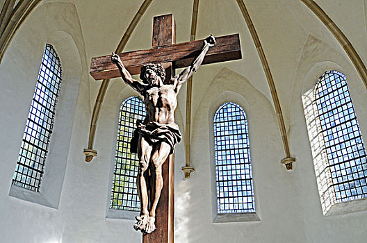 十字架,弄脏,玻璃,窗户,高校,教堂,明斯特地区,北莱茵威斯特伐利亚,德国,欧洲