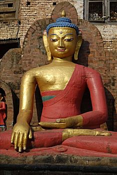 佛像,斯瓦扬布纳特佛塔,加德满都,尼泊尔