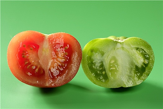 两个,彩色,西红柿,绿色,红色,品种