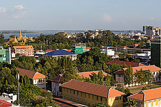 风景,皇宫,树液,河,湄公河,大学,城市,金边,柬埔寨,亚洲