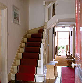 正前,传统,走廊,楼梯,阶梯,地毯,跑步