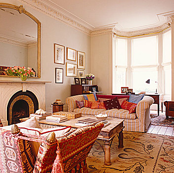 传统,维多利亚时代风格,客厅,折衷,混合,纺织品,地毯