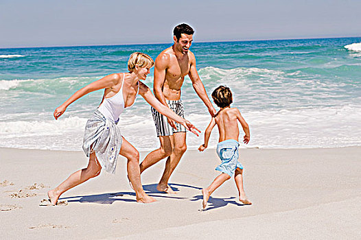家庭,玩,海滩