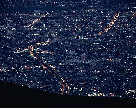 城镇,夜景,山