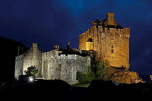 城堡,黃昏,高地地区,苏格兰,英国,欧洲