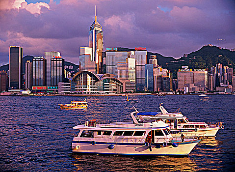 两个,游艇,航行,维多利亚港,香港