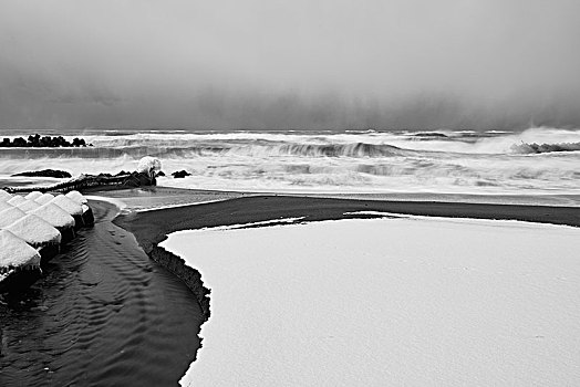 积雪,浪花,靠近,小湾,冬天