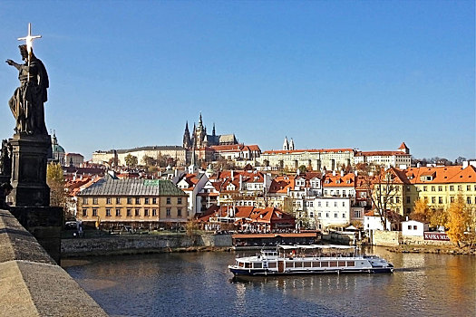 风景,布拉格城堡,伏尔塔瓦河,旅游,船,漂浮,捷克共和国