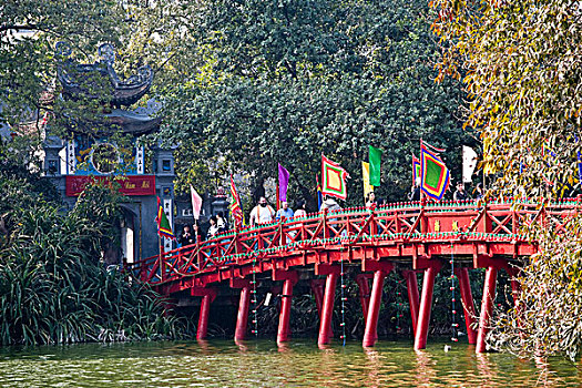 红色,桥,还剑湖,河内,越南,东南亚,亚洲