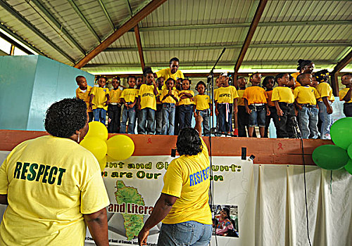 dominica,carib,territory,children,with,a,respect,tshirt,singing,during,school,fair