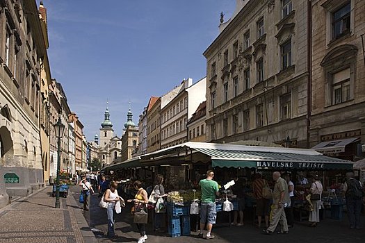 购物者,街道,户外市场,老城,布拉格,捷克共和国