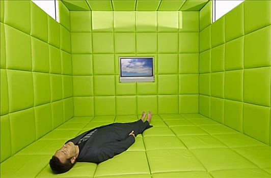 男人,躺,绿色,房间