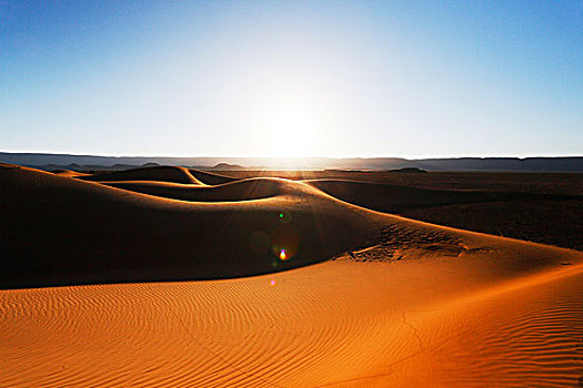 摩洛哥,德拉河谷,沙丘,日出,上方