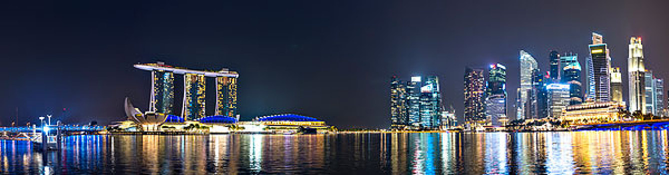 全景,码头,湾,夜晚,新加坡河,沙,酒店,金融中心,金融区,新加坡,亚洲