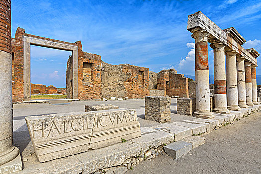古老,柱子,遗址,喷发,维苏威火山,庞贝,意大利