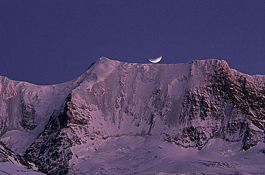 瑞士,伯恩,山,晚间,半月,欧洲,阿尔卑斯山,伯恩高地,石头,山丘,雪,积雪,月亮