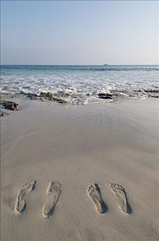 两个,脚印,沙滩