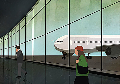 乘客,航站楼,飞机,风景,窗户