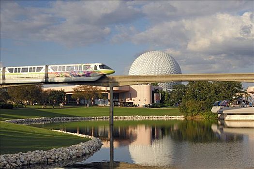 单轨铁路,地球仪,后面,未来世界主题公园,迪斯尼世界,佛罗里达,美国