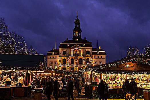 市政厅,圣诞市场,彩色,光亮,圣诞时节,下萨克森,德国,欧洲