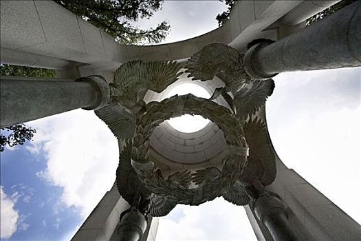 仰视,战争纪念碑,二战,纪念建筑,华盛顿特区,美国