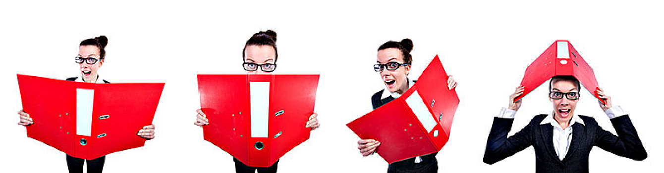 有趣,职业女性,红色,文件夹,白色背景
