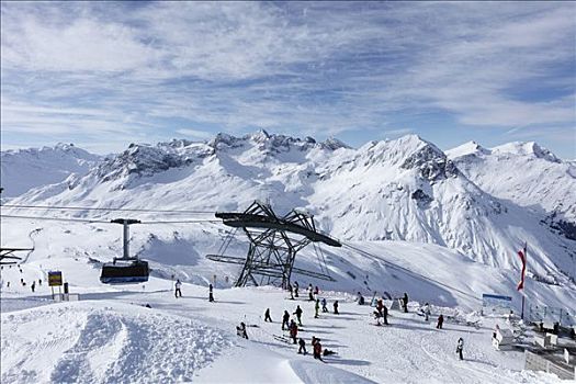 滑雪,区域,山,缆车,阿尔卑斯山,奥地利,欧洲