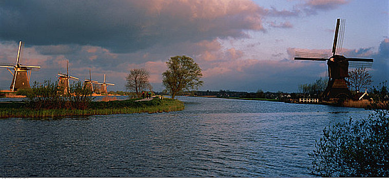 风车,河,金德代克,荷兰