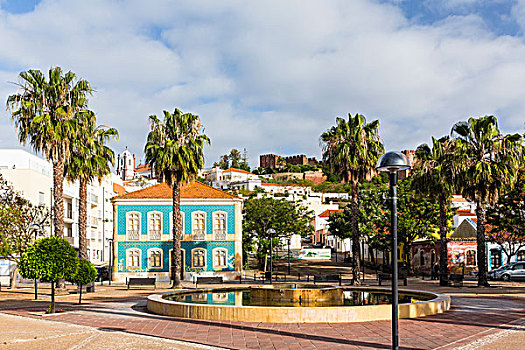 棕榈树,喷水池,阿尔加维,葡萄牙