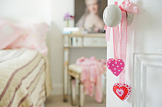 粉色,心形,带,悬挂,门把手,风景,浪漫,卧室