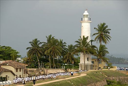 白色,灯塔,棕榈树,加勒,堡垒,斯里兰卡,南亚,亚洲