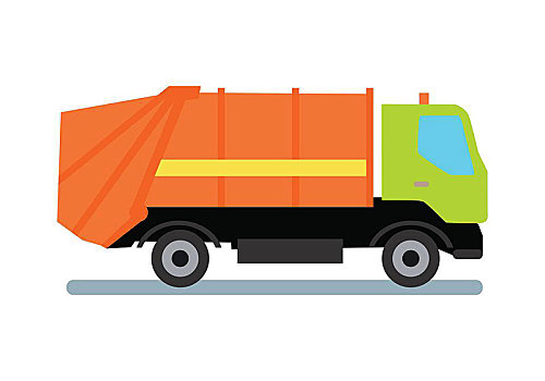 橙色,垃圾车,运输,绿色,交通工具,再生,卡车,象征,装配,垃圾,矢量,插画,风格,设计