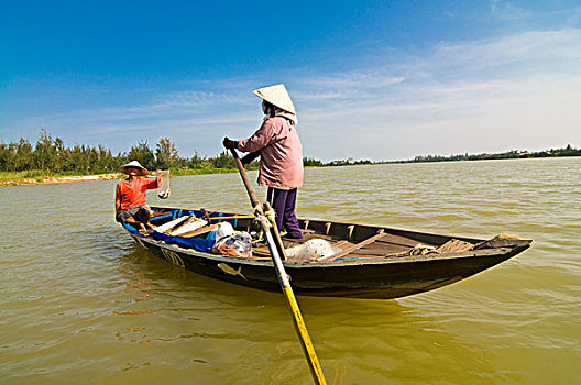 越南,会安,捕鱼者,船,网