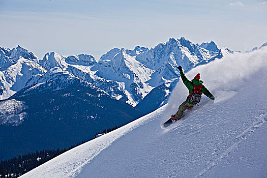 边远地区,滑雪板玩家,粉末,转,滑雪,旅游,弗农,哥伦比亚,加拿大